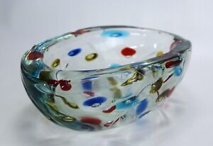 Cenedese Polka Dot Bullicante Bowl Vintage Murano Glass Centerpiece