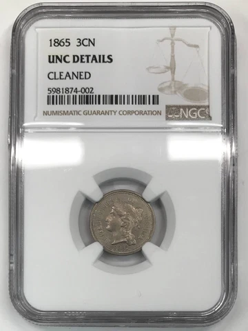 1865 P Nickel Three Cent Piece (3CN) NGC UNC-Details (cleaned) Cover