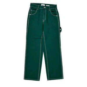 Bershka Contrast Stitch Carpenter Trousers - 28″ Waist Green Cotton - Picture 1 of 11