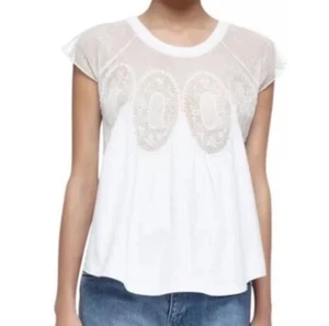 Chloe Wardrobe Crochet Medallion Lace Inset Blouse in Optic White size M - Picture 1 of 9