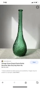Decantador de botellas vintage Italia verde Empoli Genie ""goteo de cera"" diseño MCM - Imagen 1 de 10