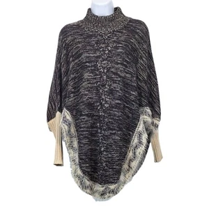 Max Studio Poncho Sweater Eyelash Fringe Black Boho Hippie Festival Womens M - Picture 1 of 12