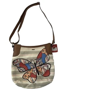 Relic Butterfly Crossbody Purse Adjustable Strap Canvas Leather Boho New - Picture 1 of 12