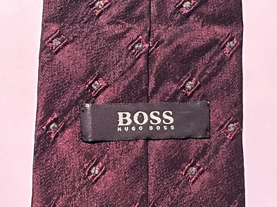 HUGO BOSS Silk, Wool And Polyester Tie Burgundy And Grey Patterned - Image 1 of 3