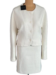 NUEVO CON ETIQUETAS ST. JOHN Tejido Chaqueta de Cuero Tweed Crudo Chaqueta Blazer Traje Talla 12 $1990 - Imagen 1 de 14