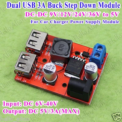 DC-DC Buck Converter Step-Down Regulator 6V~36V 9V 12V 24V To 5V 3A USB Charger - Image 1 of 4