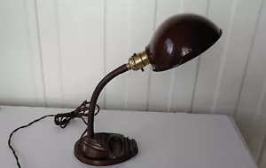 Vintage Art Deco Gooseneck Lamp 1930's Cast Iron & Steel Antique Working Light - Picture 1 of 10