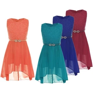 iiniim Mädchen Festlich Sommer Kleid Chiffon Spitze Hi-Low Blumenmädchen Kleid - Picture 1 of 45