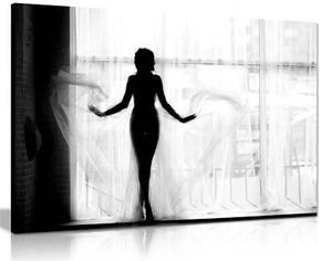 Black & White Sexy Woman Body Silhouette Framed Canvas Print Wall Art Home Decor - Picture 1 of 6