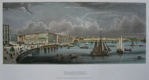 Hand-Colored Hamburg - Jungfernstieg - Large Panorama after Gray - Picture 1 of 2