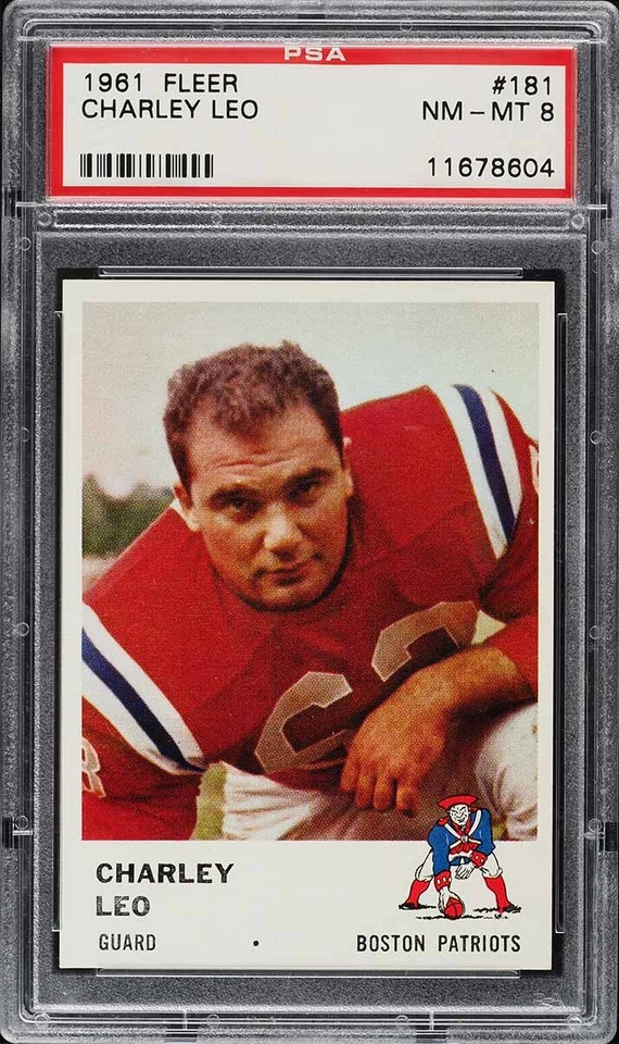 1961 Fleer FB Card #181 Charley Leo Boston Patriots ROOKIE RC PSA 8 NM-MT - Image 1 of 2