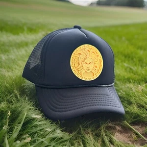 Gold Medusa | Black Custom Trucker Hat - Yves Versac Unique - Brand New - Cap - Picture 1 of 7
