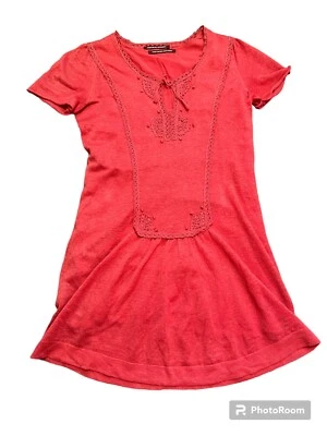 Comptoir Des Cotonniers 亚麻钩针编织橙色针织 SS 波西米亚礼服流苏 尺寸 M D28 — 第 1/4 张图片