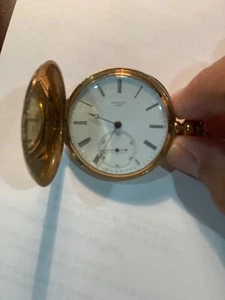 Tissot Lelocle Swiss 585 gold hunting case engraved pocket watch antique - Picture 1 of 7