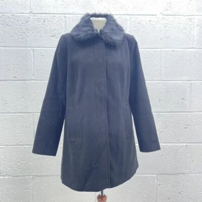 CASACO LONGLINE PRETO OASIS GOLA DE PELE SINTÉTICA BOTÃO PARA CIMA PESO PESADO Y2K REINO UNIDO M - Imagem 1 de 4