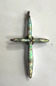 Incrustación de ópalo y colgante cruz de plata de ley - Imagen 1 de 3