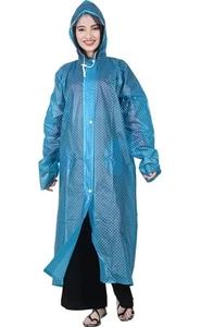 Women’s Polka Dot Blue Raincoat Hooded Waterproof Jacket XL Size... - Picture 1 of 5