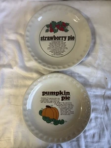 Lote 2 Platos de Cerámica Pastel de Fresa y Calabaza Vintage con RECETA 10" Diámetro - Imagen 1 de 3