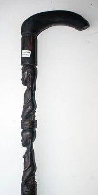 EBONY AFRICAN TRIBAL Cane w/Man, Woman, Handle 36" Hand Carved Kenya Lot 13 - Image 1 of 4