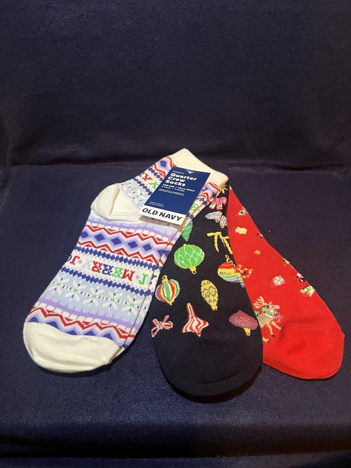 圣诞袜女式旧海军蓝均码全新带标签 3 双 — 第 1/4 张图片