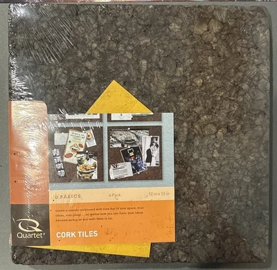 New/Sealed 4 Pack Quartet Cork Tiles 12" x 12" Corkboard Wall Bulletin Boards - Image 1 of 3