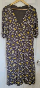Boden Floral Jersey Knit Ruched Short Sleeve Casual Dress Gray Plus Size 18 L - Picture 1 of 5