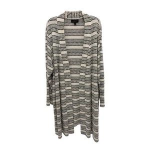 Lane Bryant Pullover Damen 22/24 schwarz weiß gestreift vorne offen Longline Cardigan - Bild 1 von 8