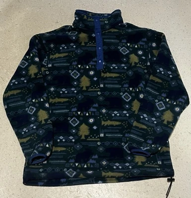 Винтажный 90-х LL Bean 1/4 Snap флис женщин S зеленый лось медведь рыбы открытый сделано в США - Изображение 1 из 4