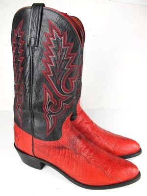 Botas vaqueras Lucchese 1883 rojas y negras pierna de avestruz rodilla 12 D Foto 1 de 4