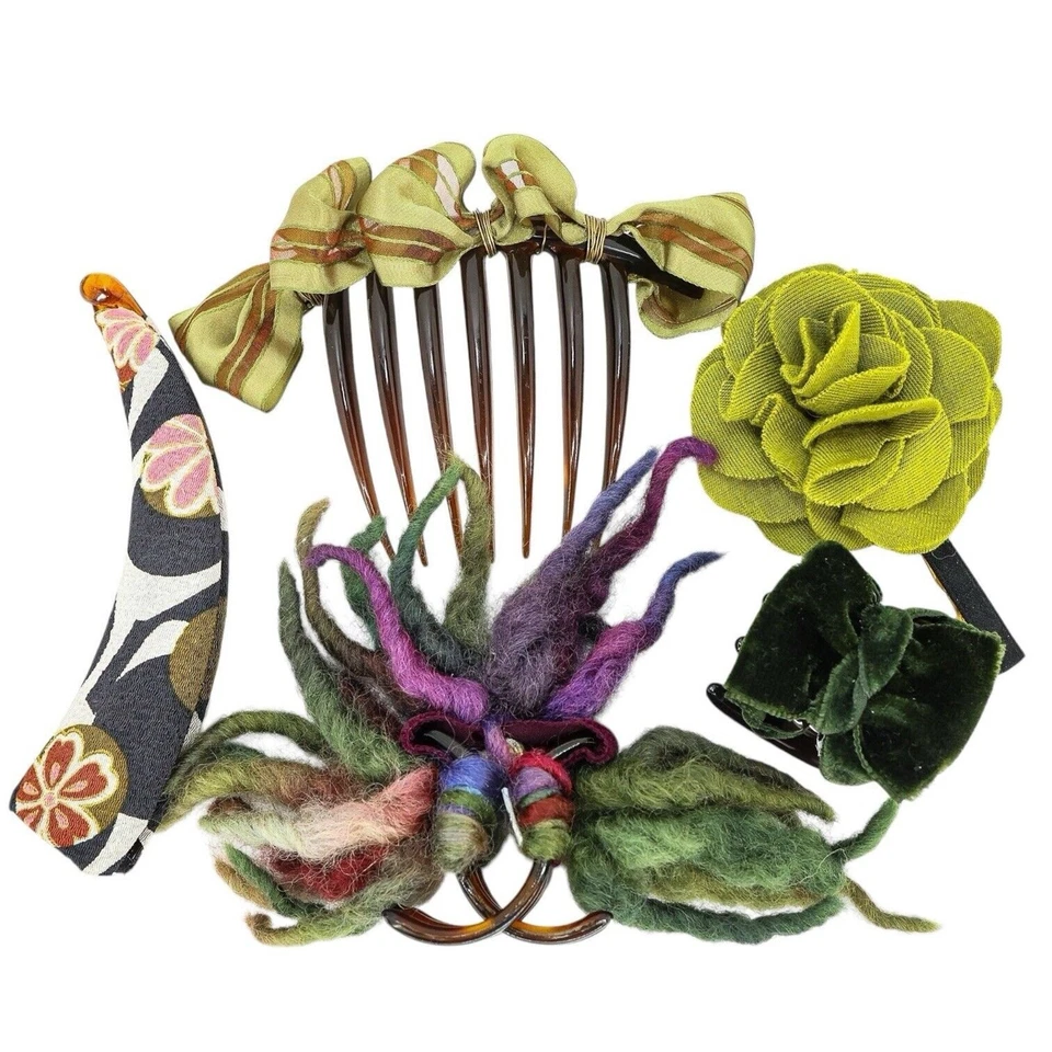 Lot Of 5 Large Vintage Plastic & Fabric Hair Accessories Incl Ann Vuille - Image 1 of 4