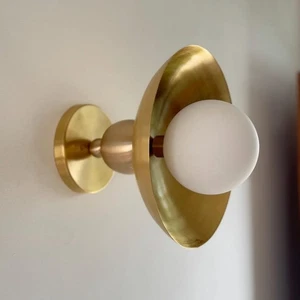 Sculptural Brass Wall Light – Retro Globe Sconce with Brushed Gold Finish - Picture 1 of 11