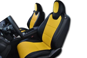CHEVY CAMARO 2010-2015 BLACK/YELLOW LEATHER-LIKE CUSTOM FIT FRONT SEAT COVER - Picture 1 of 1