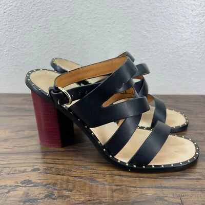 Joie Mujer Talla 37 EE. UU. 7 Negro Cuero Tachonado Correa al Tobillo Sandalias Tacones Foto 1 de 4