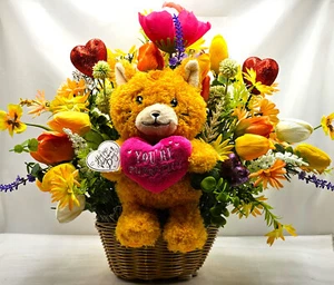 Whimsical Kitty with Heart in Wildflower Garden - Valentines Day Gift - Picture 1 of 10
