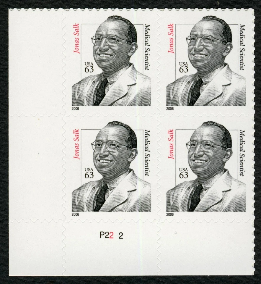 #3428 63c Jonas Salk, Plate Block [P222 LL], Mint **ANY 5=FREE SHIPPING** - Image 1 of 1
