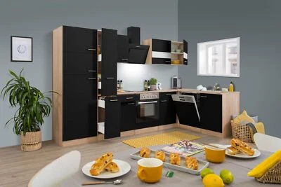 Küche Küchenzeile Küchenblock Winkelküche Eiche Schwarz Merle 310x172 cm Respekt - Bild 1 von 4