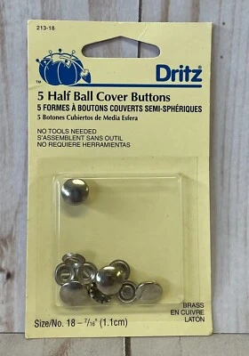 Dritz Half Ball Cover Buttons Kit Size 18 - 7/16" Round Brass No Tools DIY NEW - Image 1 of 2