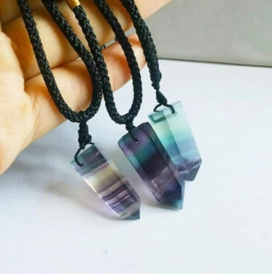 Pride2025 Natural Rainbow Fluorite Stone Pendant Handmade Necklace Unisex Gift - Image 1 of 4