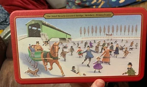 VTG Hershey's Pot of Gold "The Sand Beach Covered Bridge" Tin Ice Skating  ✔ - Picture 1 of 7
