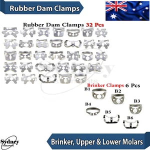Dental Rubber Dam Clamps Universal Set Upper Lower Molars Brinker Wingless - Picture 1 of 3