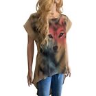 Forever 21 Beige Wolf Face High Low Short Sleeve Blouse Size Small Long Back