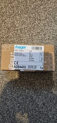 Hager 40A RCBO 1P 30mA Type A 6kA B Curve (ADB440G) brand new