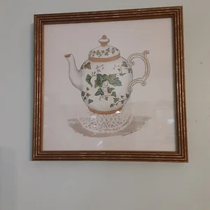 Martha Hinson Framed Matted Green Ivy Teapot Print - Picture 1 of 3