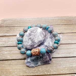 Blue Sky Jasper, Chrysocolla and Copper Chunky Bracelet - Picture 1 of 4