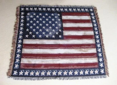 US AMERICAN FLAG Acrylic Throw Blanket Tapestry Soft Fringe 50"x 60" Made in USA - Image 1 of 4