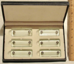 MCM BOXED SET of 6 CUT GLASS TABLE KNIFE REST PLACE CARD HOLDERS - Picture 1 of 6