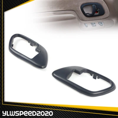 Par de manijas de puerta interior bisel negro apto para camioneta Chevy GMC 1995-1999 Foto 1 de 4