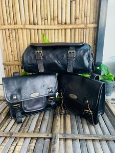 Originale pelle di Capra Borsa Messenger Nero Moto Grande Strumento Libera - Picture 1 of 5