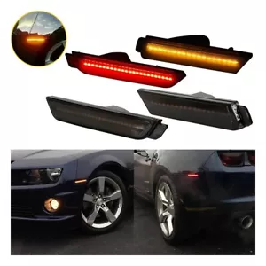 For Chevy Camaro Front 2010-2015 Rear LED Side Bumper Marker Light Smoke Housing - Picture 1 of 11