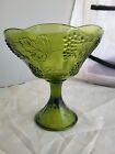 Indiana Glass Green Harvest Grapes And Vines Footed Compote Bowl